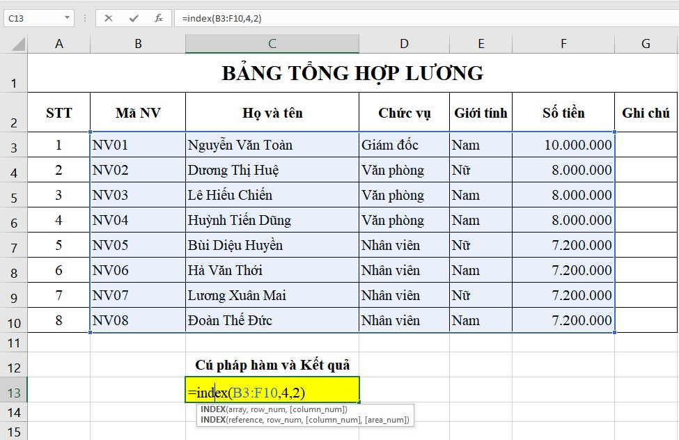 H m INDEX Trong Excel C ch S D ng V V D C Th H m index trong excel c ch s d ng v v d c th