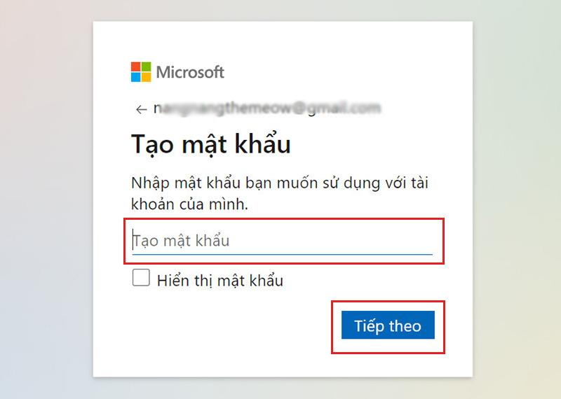 Nhấn tạo mật khẩu