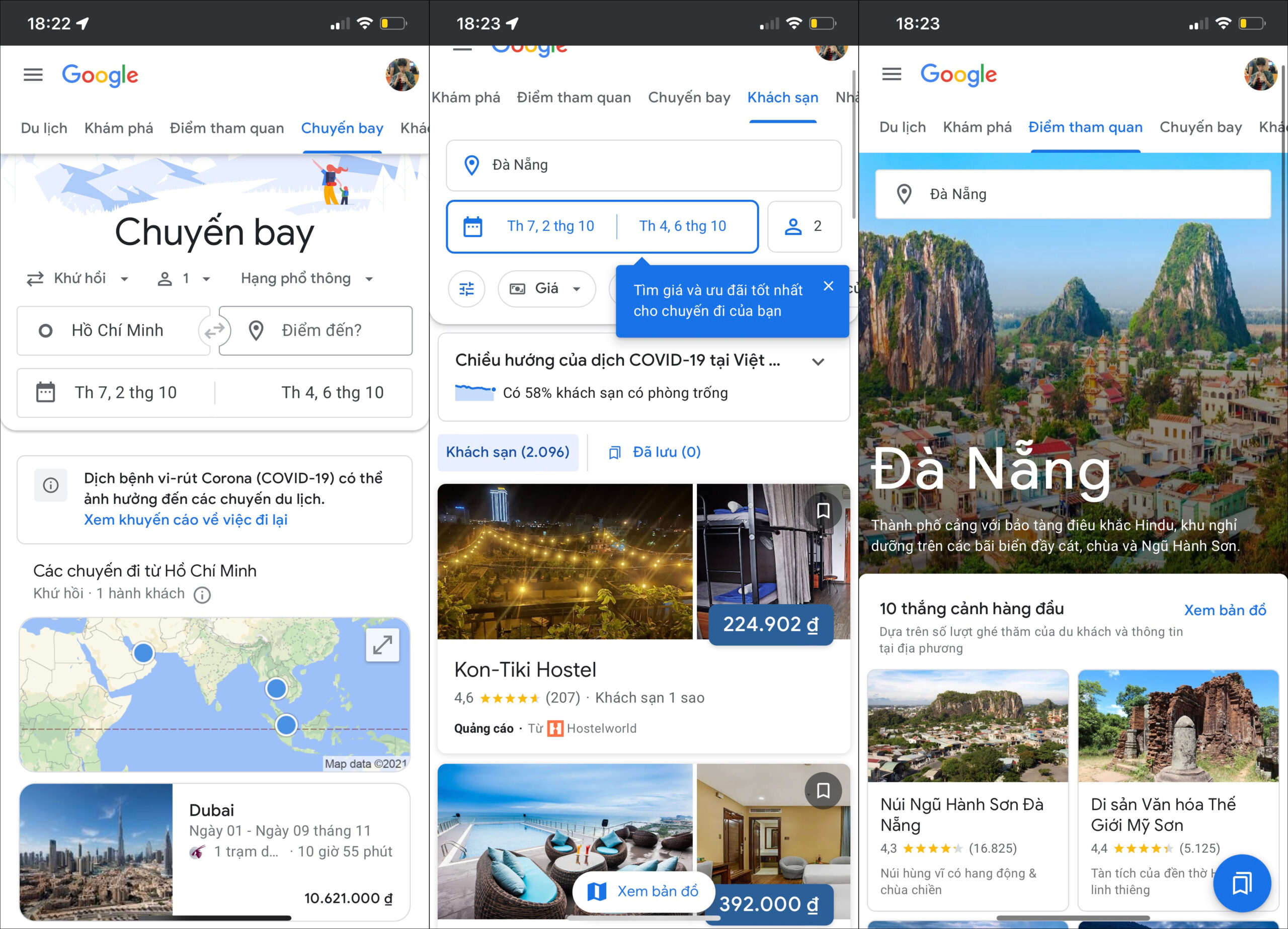 Google Travel trên điện thoại