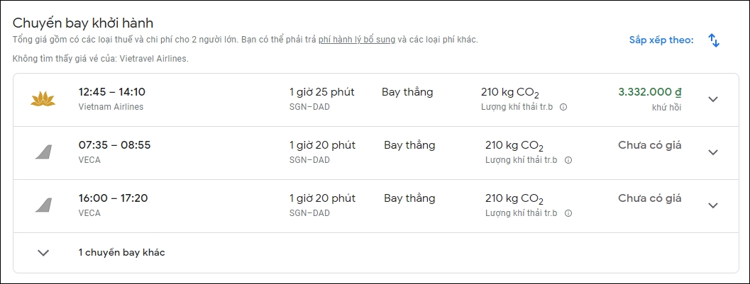 Danh sách chuyến bay