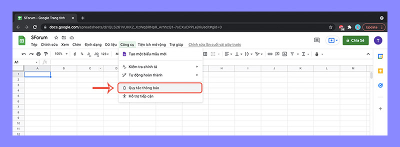 Hướng dẫn bật thông báo khi có thay đổi trên Google Sheet
