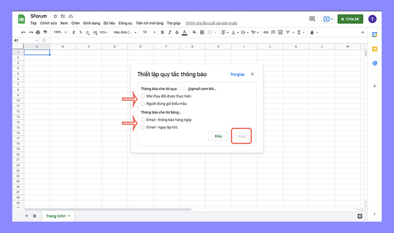 Hướng dẫn bật thông báo khi có thay đổi trên Google Sheet