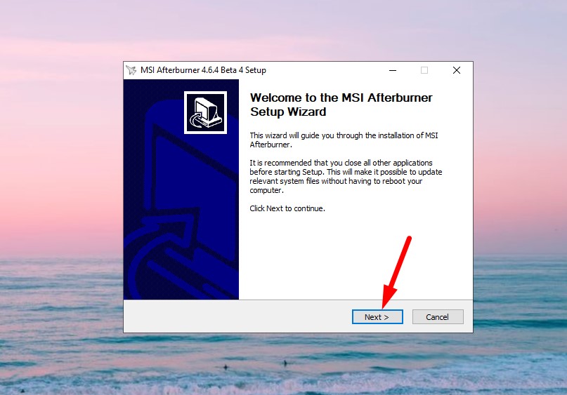 Bấm next để tiếp tục