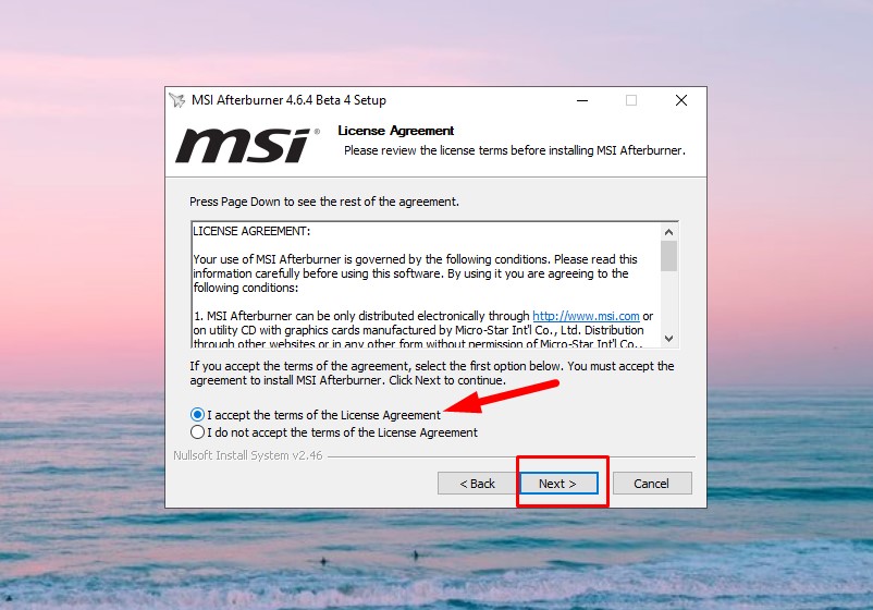 Chọn vào ô I accept the terms of the License Agreement