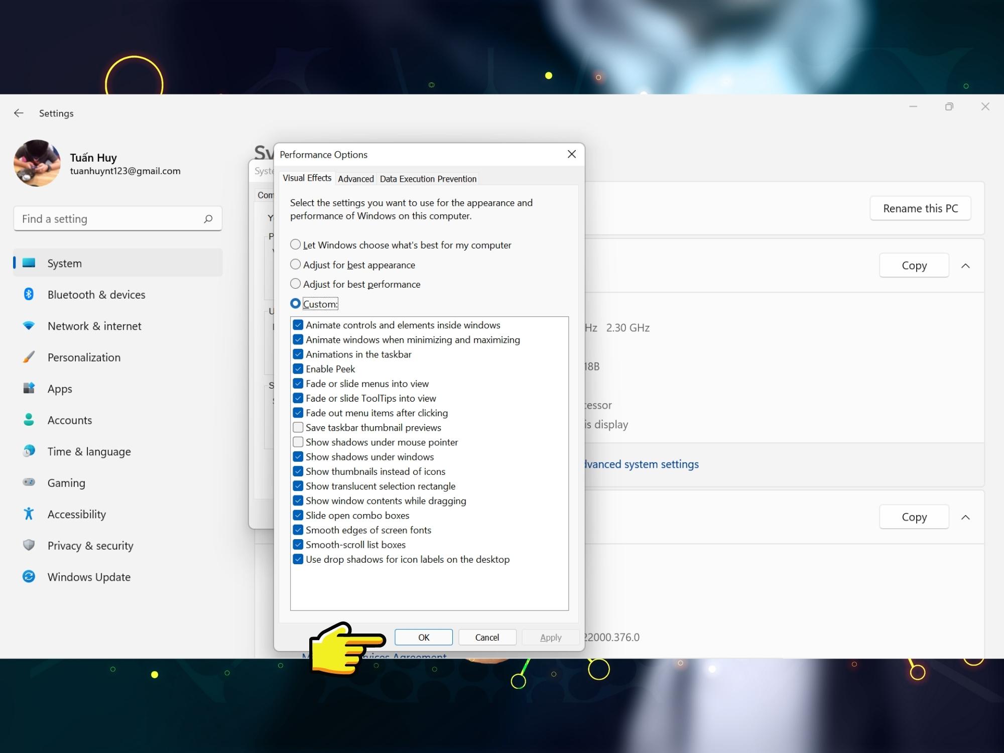 apply hiệu ứng win 11