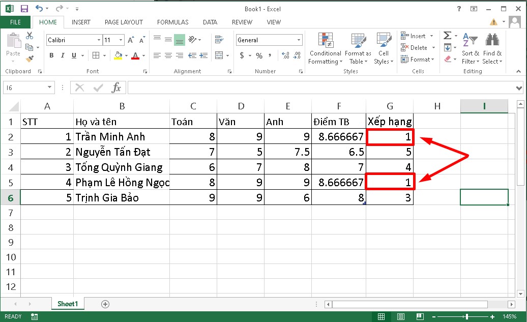 Sử dụng hàm Rank nhằm xếp thứ hạng trật tự kể từ cao cho tới thấp