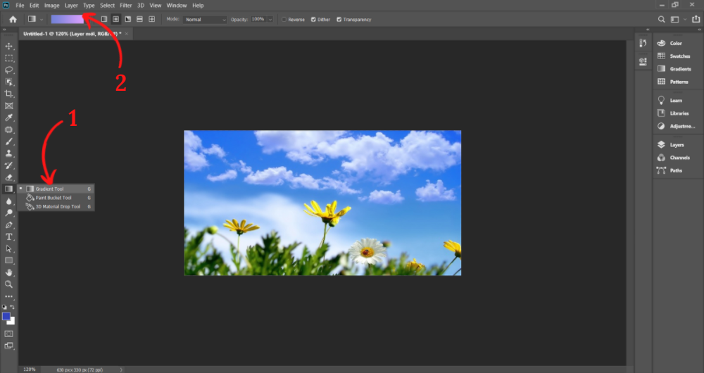 Blend màu trong Photoshop bằng Gradient - Bước 2 