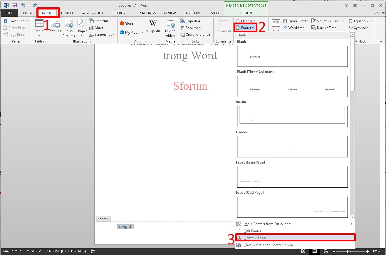 Xóa hoàn toàn  Header and Footer bằng tính năng Remove bước 2