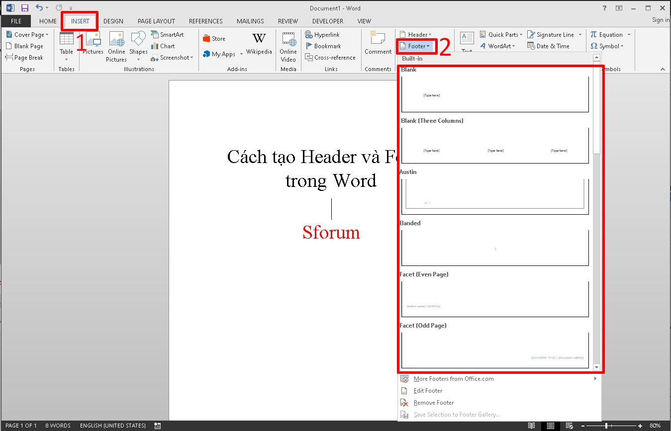 Cách tạo Header and Footer trong Word cho tất cả các trang bước 2