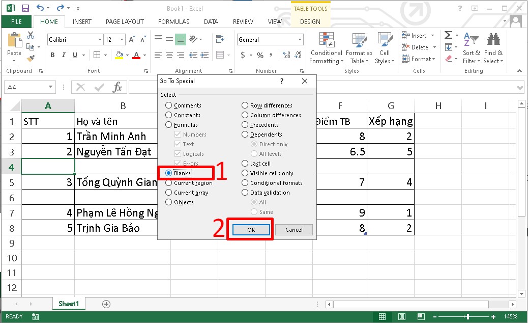 3 cách xóa dòng trống trong Excel nhanh chóng, hiệu quả