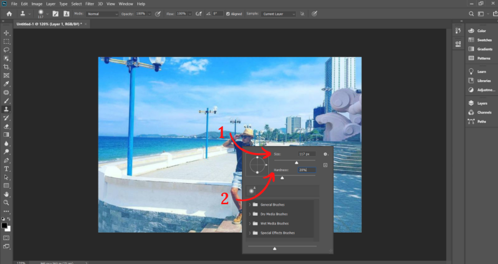 Công cụ Clone Stamp Tool là một trong cơ hội xóa vật thể nhập PhotoShop - Cách 2 