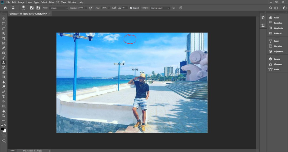 Công cụ Clone Stamp Tool là một cách xóa vật thể trong PhotoShop - Bước 3