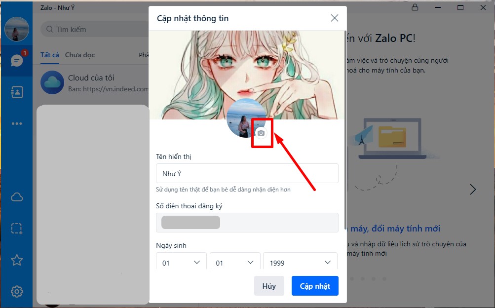 Đổi ảnh đại diện trên Zalo bằng máy tính dễ dàng bước 1