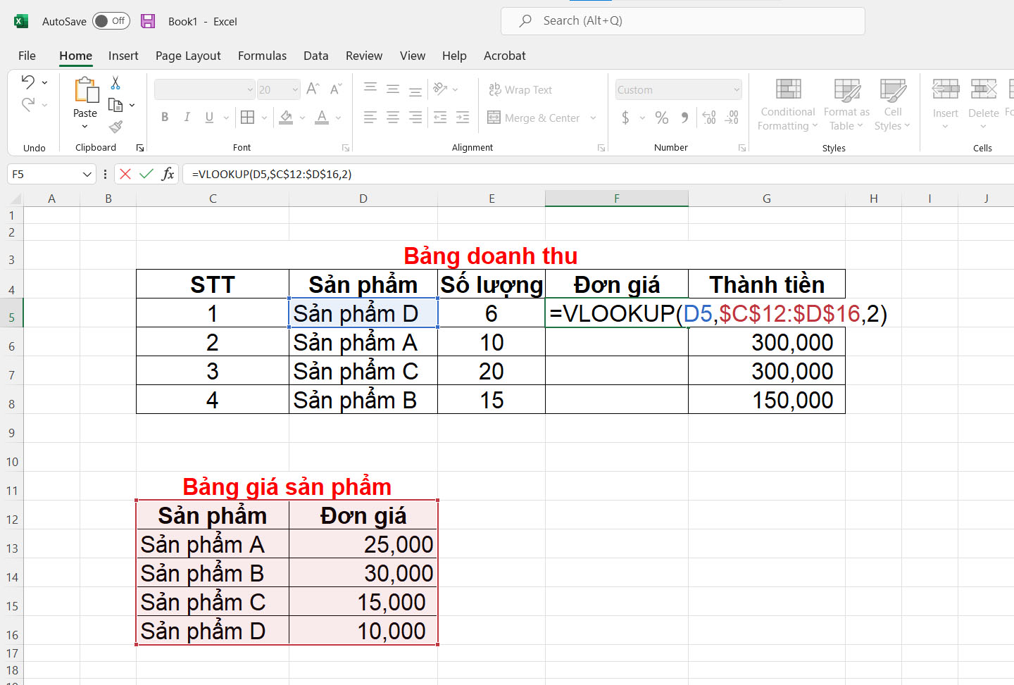 Cách sử dụng phím tắt địa chỉ tuyệt đối trong Excel - bước 1