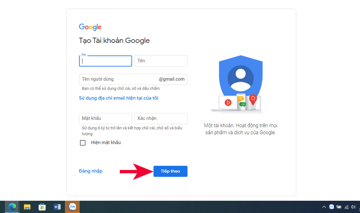 Cách tạo tài khoản Google trên máy tính - bước 3