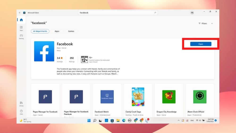 Tải Facebook bởi vì Microsoft Store bước 4