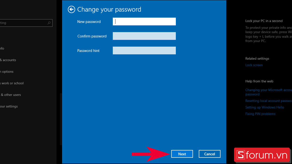 Đối với Windows 10 đăng nhập bằng Local Account - bước 4