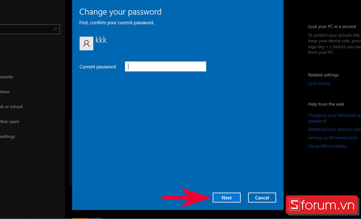 Đối với Windows 10 đăng nhập bằng Local Account - bước 3