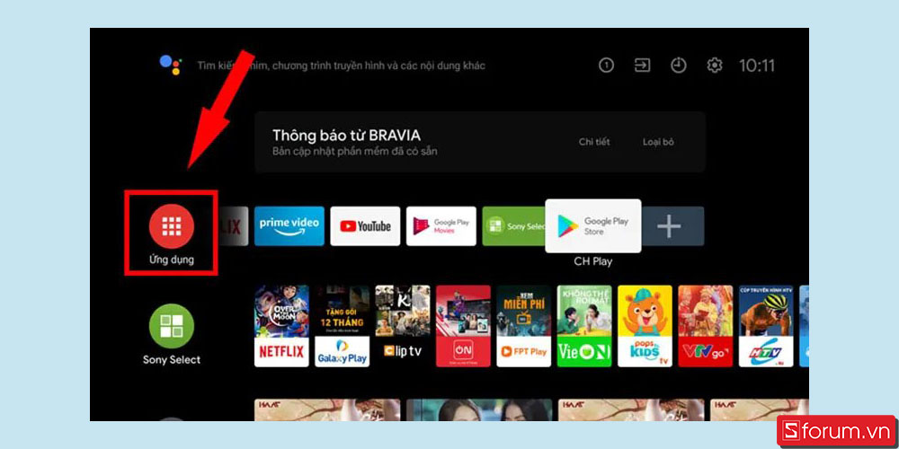 Cách tải ứng dụng trên Android tivi Sony - bước 2