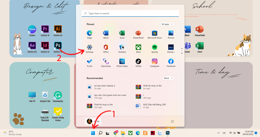Bật lại touchpad bằng Settings  - Bước 1 