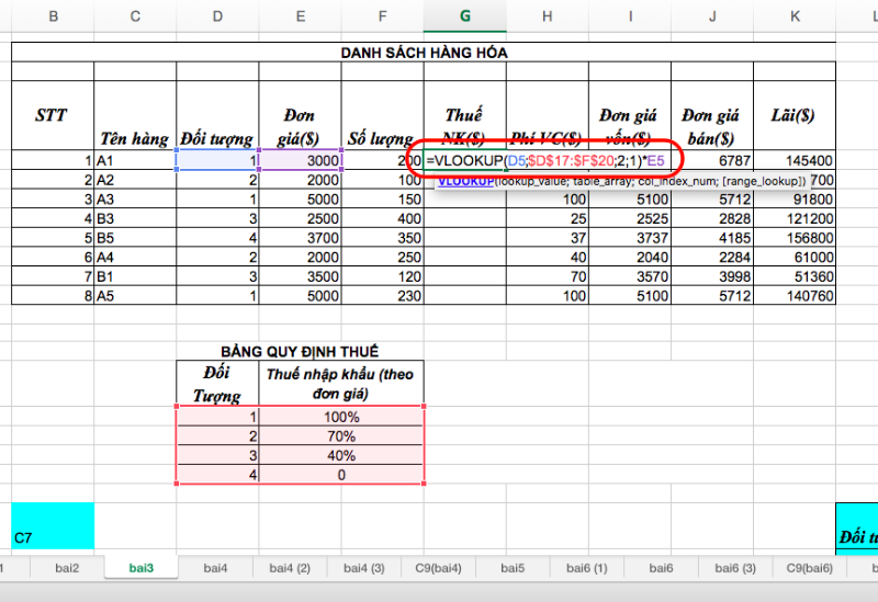 Công thức hàm VLOOKUP cơ bản