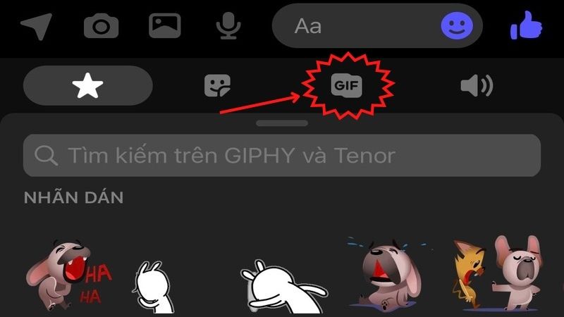 cách tìm kiếm và dùng gif Sticker LQM trên messenger