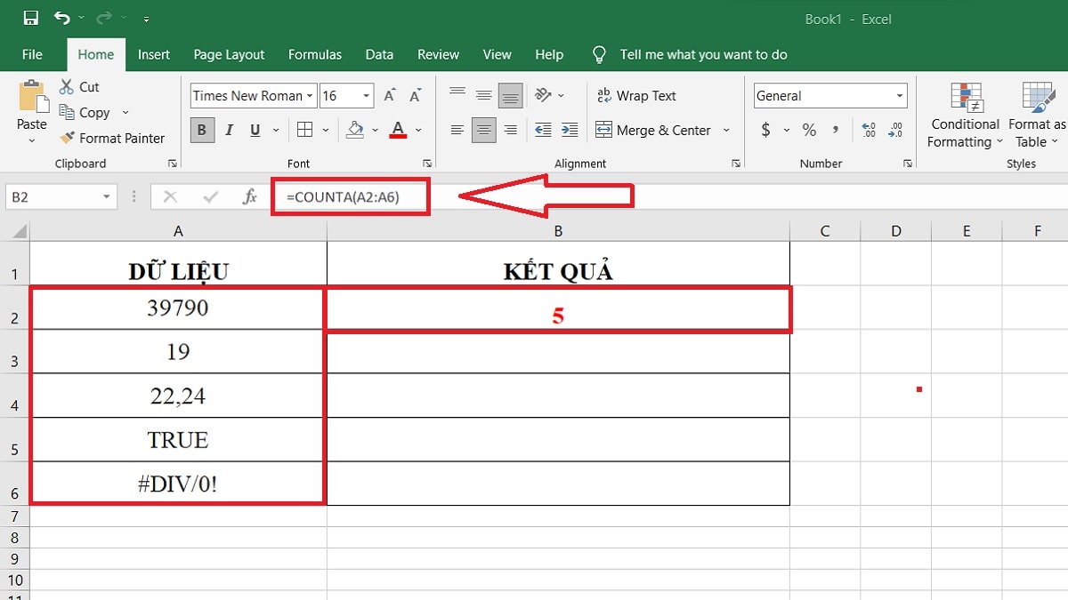 hàm đếm giá trị không tính ô trống