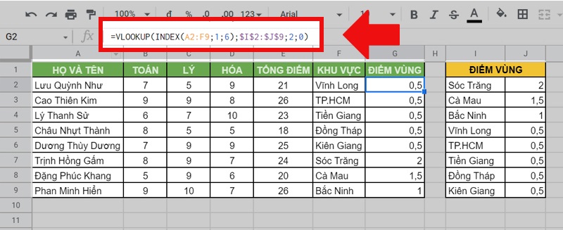 Cách kết hợp hàm Index Match và Vlookup ví dụ 2