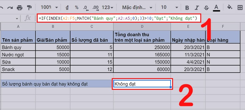 Hướng dẫn sử dụng hàm Index Match kết hợp If ví dụ 2