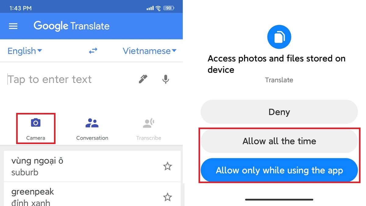 Cách dùng google dịch hình ảnh trên điện thoại bước 2