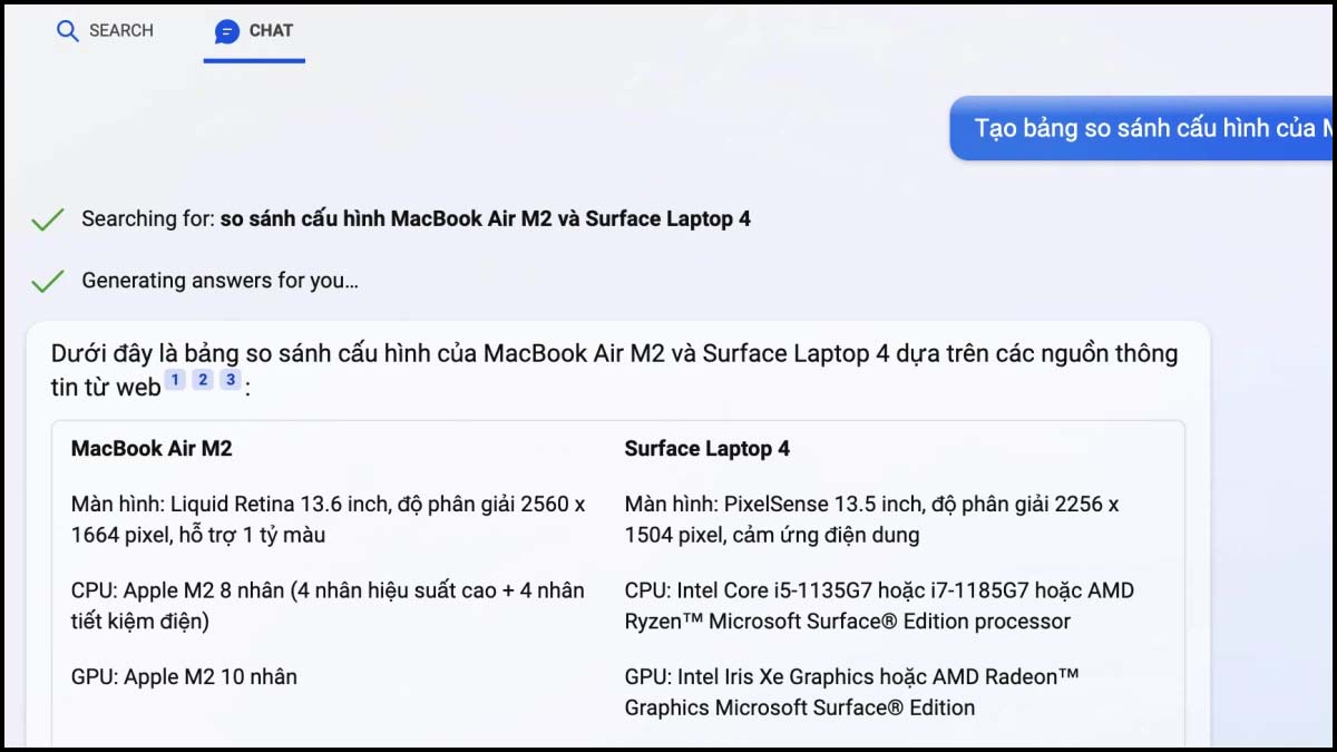 Cách tính năng nổi bật của Bing AI chat