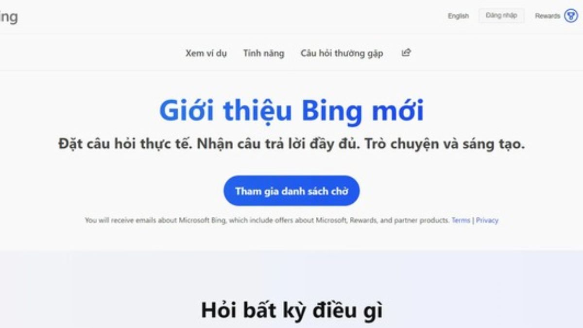 Thiết lập tài khoản đển sử dụng Bing AI bước 1