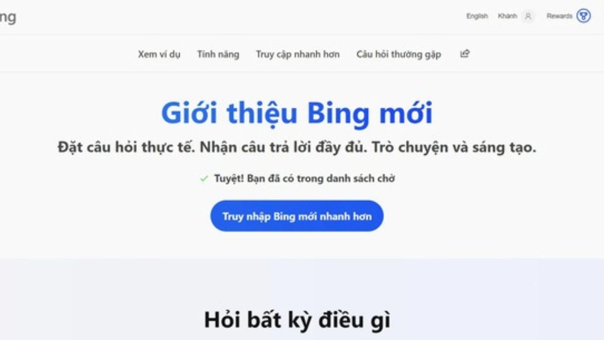 Thiết lập tài khoản đển sử dụng Bing AI bước 3