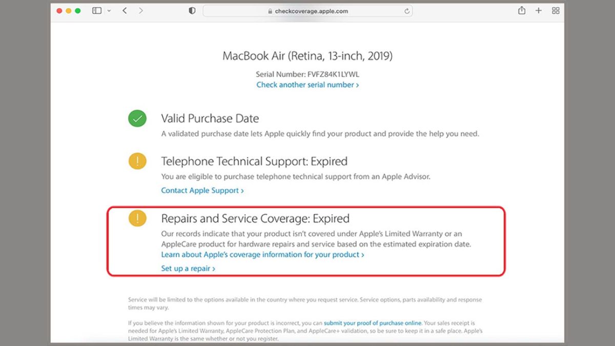 Kiểm tra tình trạng bảo hành của Macbook cũ