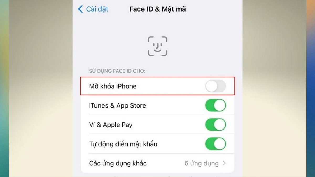 Bước 1: Khắc phục và mở lại Face ID bị tắt bằng cách tắt và mở lại Face ID khi bị tắt