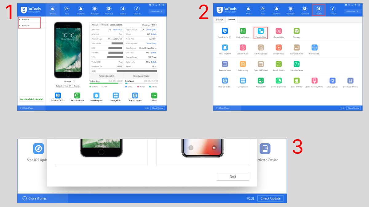 Cách chuyển dữ liệu từ iPhone sang iPhone bằng 3utools