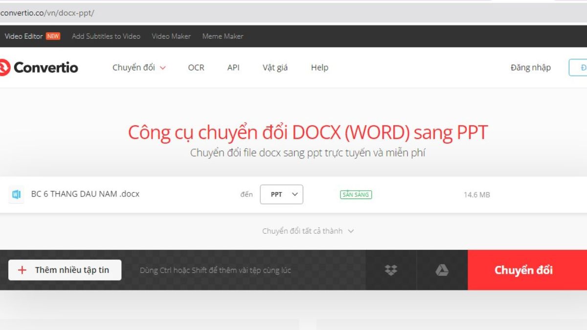 Cách chuyển Word sang Powerpoint online bằng Website Convertio bước 2