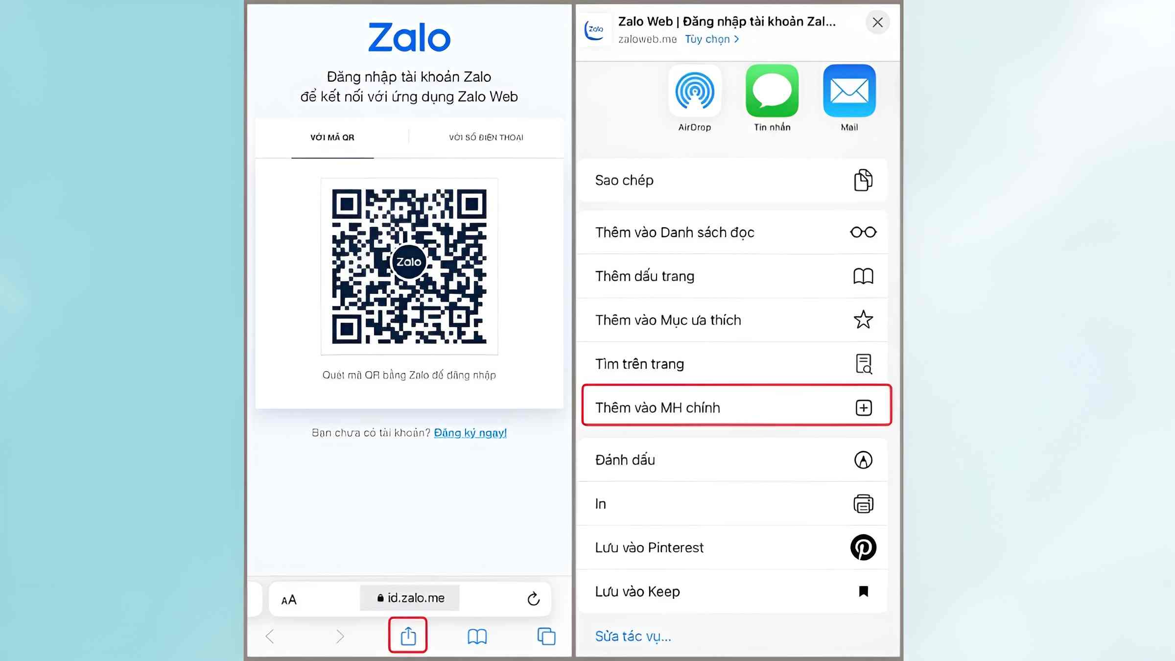 Cách người sử dụng 2 Zalo bên trên iPhone bằng Safari bước 3