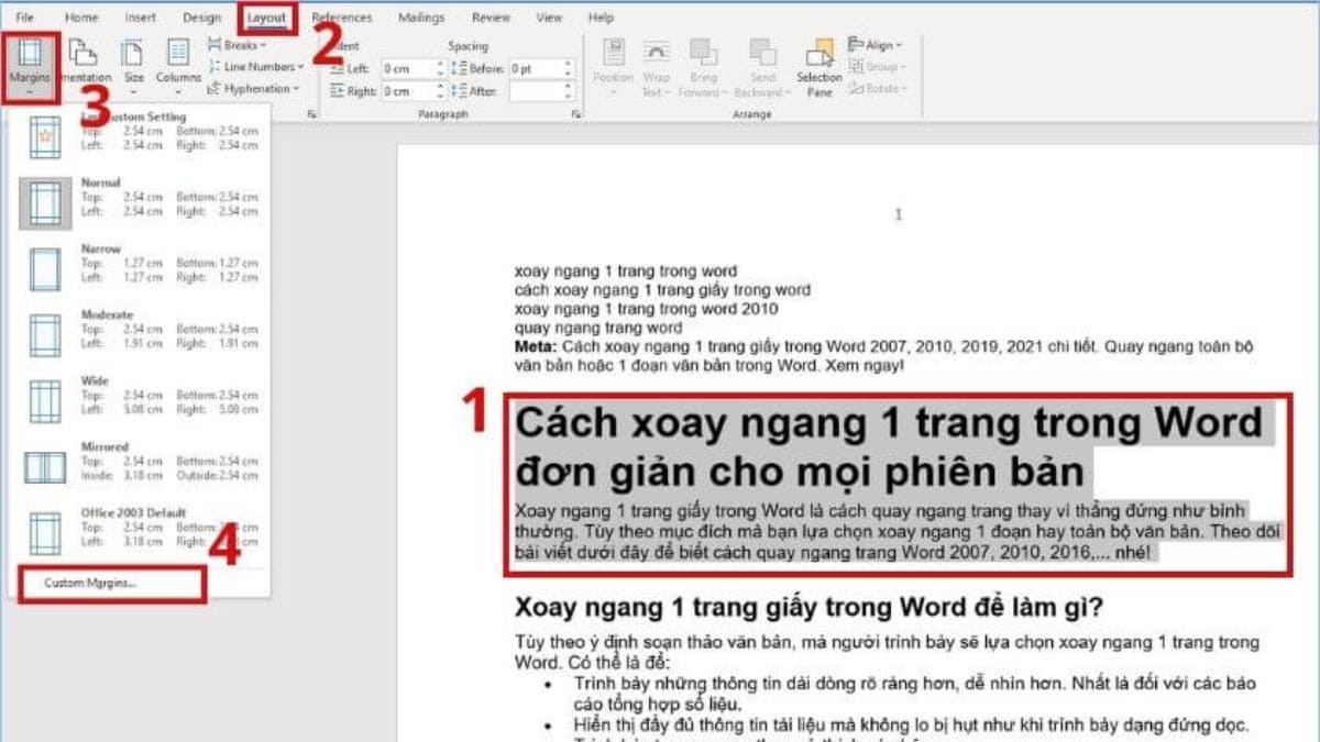 Cách xoay ngang 1 trang trong Word một cách dễ dàng và hiệu quả