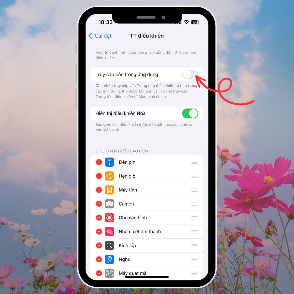 Tắt truy cập vào trung tâm điều khiển khi đang chạy ứng dụng khác
