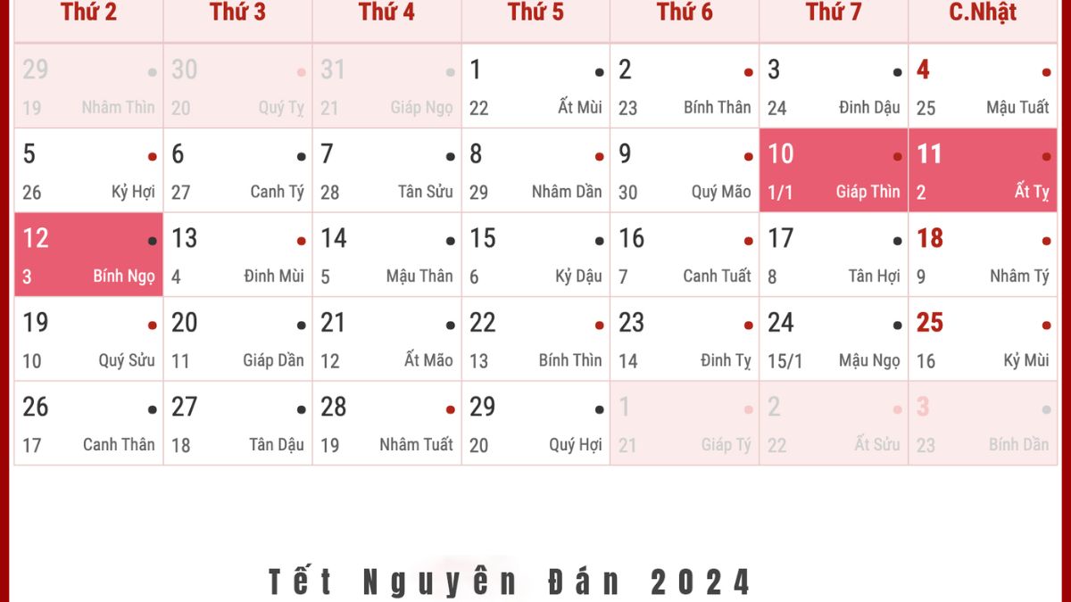 Tết Nguyên đán 2024 nghỉ được bao nhiêu ngày?