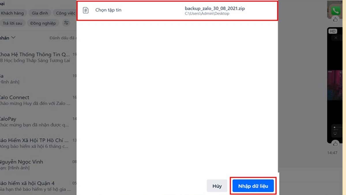 Cách khôi phục tin nhắn đã xóa trên Zalo PC bước 7