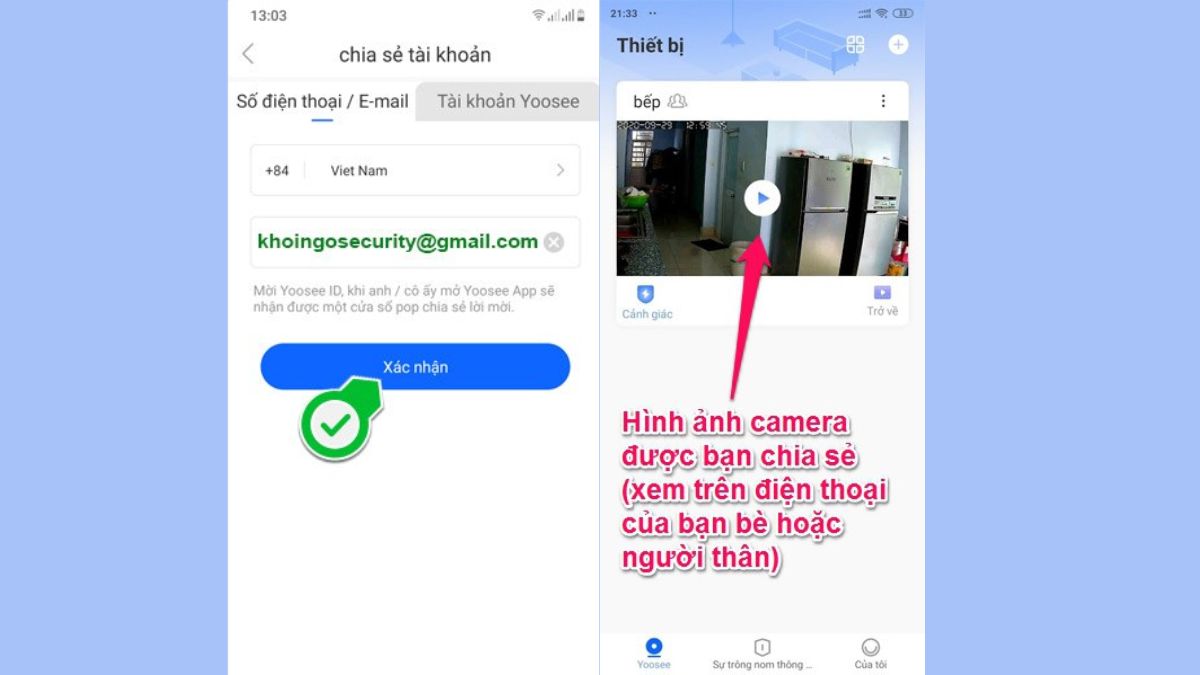 Chia sẻ quyền xem camera Yoosee cho điện thoại khác bằng mã QR hoặc mời qua tài khoản, phân quyền linh hoạt