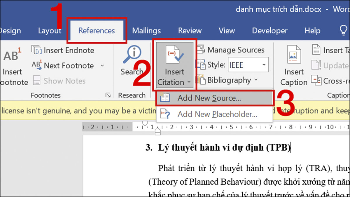 Cách trích dẫn tài liệu tham khảo trong Word 2010, 2013, 2016 bước 2