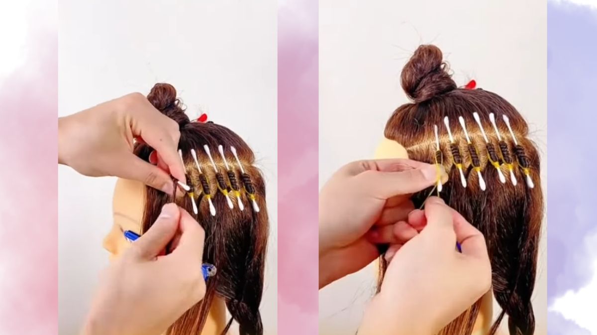 Cách uốn phồng chân tóc bằng tăm bông bước 2