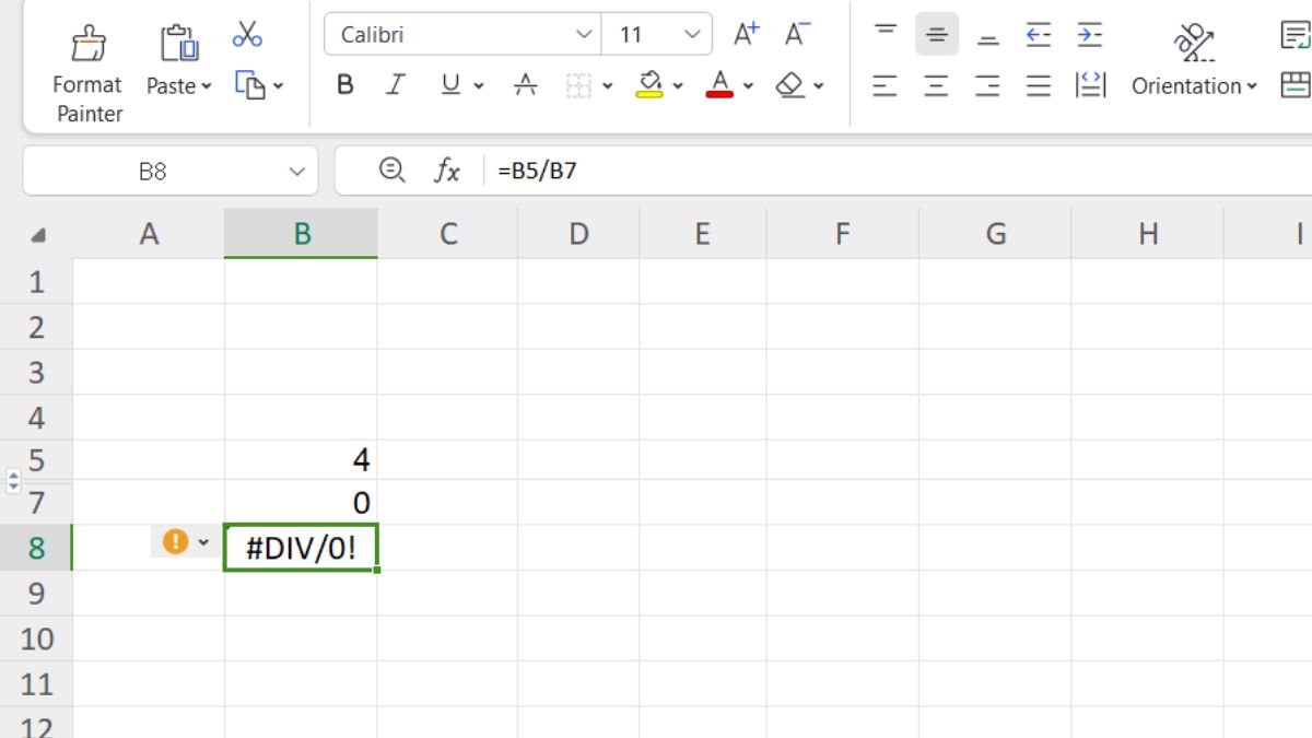 Các lỗi trong Excel - Lỗi chia cho 0