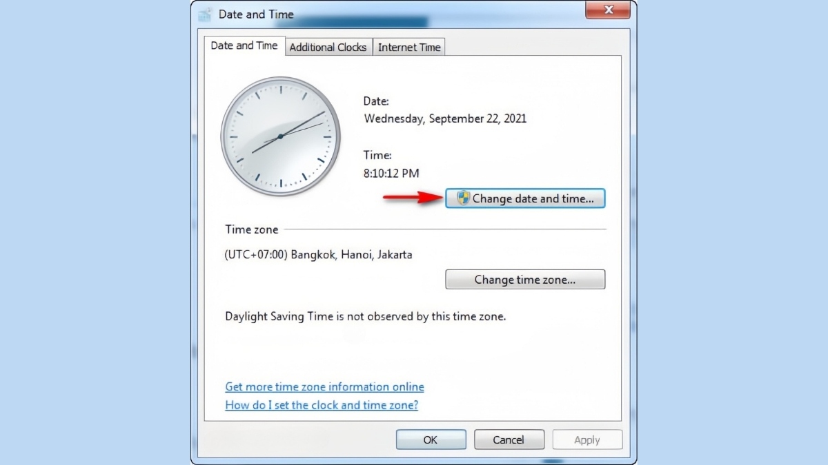 Cách chỉnh thủ công thời gian trên máy win 7 bước 2